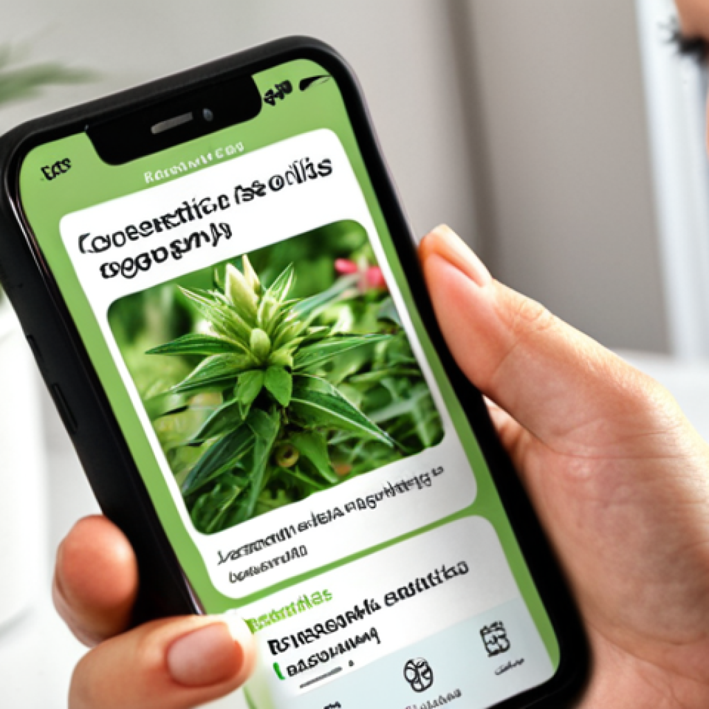 **

A close-up shot of a hand carefully examining the ingredient list on a cosmetic product. Focus on highlighting keywords related to natural ingredients (e.g., "plant oils," "herbal extracts") and contrasting them with potentially harmful substances. In the background, have a blurred image of a phone displaying an app that identifies cosmetic ingredients. Polish language text on the label.

**